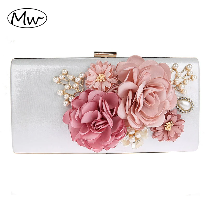 Bolsa de Noite Novo Cores Tecido Artesanal Flores Casamento Luxo Noiva Embreagem Bolsa Festa Pérola Mini Bolsas Carteira 2019 9