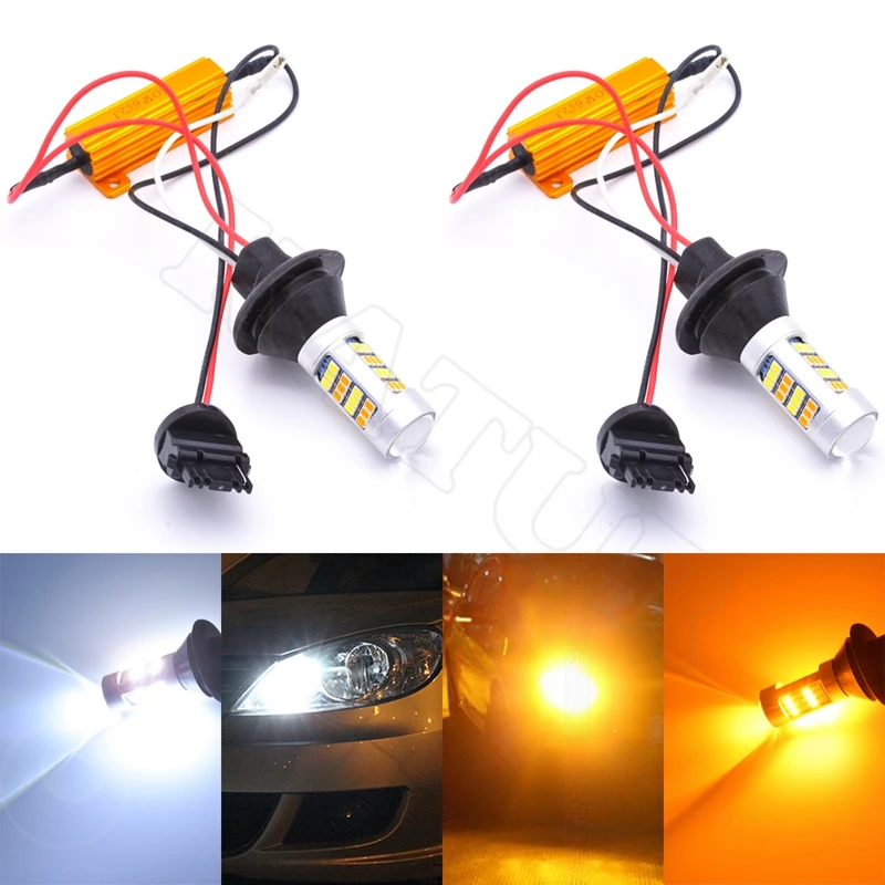 2pcs 80W T25 3156 Dual Color White Yellow Lamps Replacement for Turn