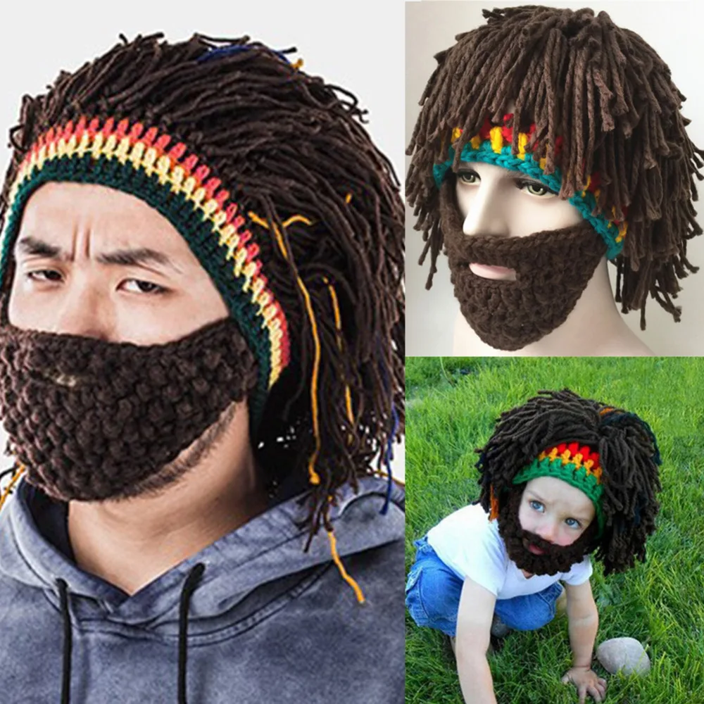 Hand knit bearded hat Brazilian style funny wig hat party cap Wig