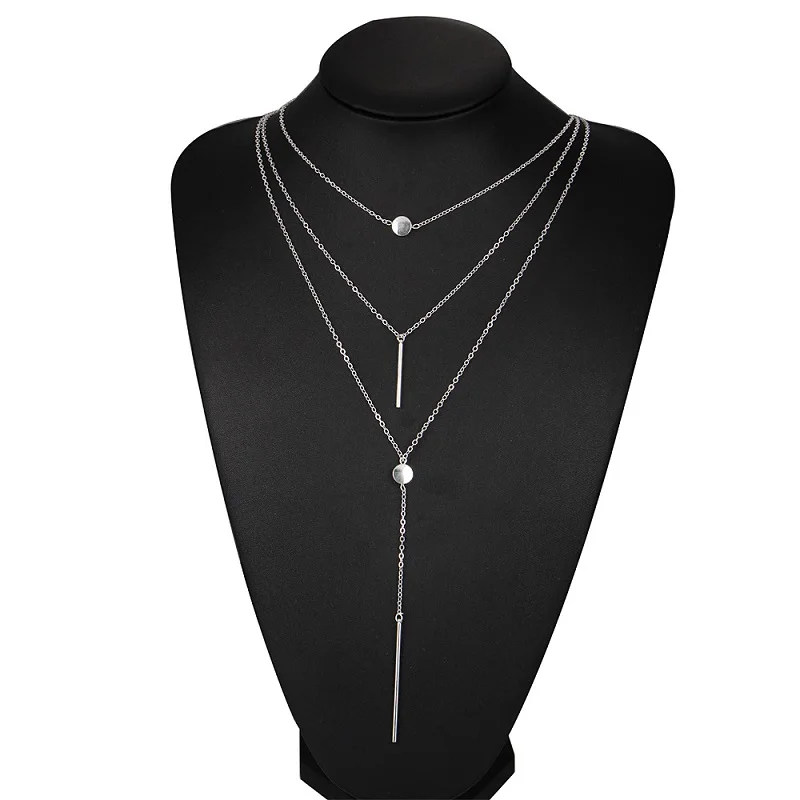 Высота: HYDE модные, из сплава металлов Бар Кулон 3 слоя ожерелье из цепей короткое Для женщин заявление колье для женщин ювелирные изделия