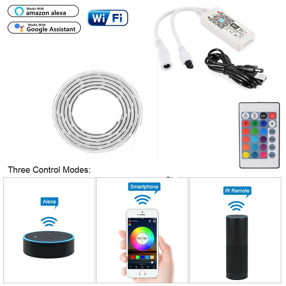 2 м 5 в RGB Светодиодная лента USB TV подсветка 5050 музыка Wifi смарт приложение Amazon Alexa
