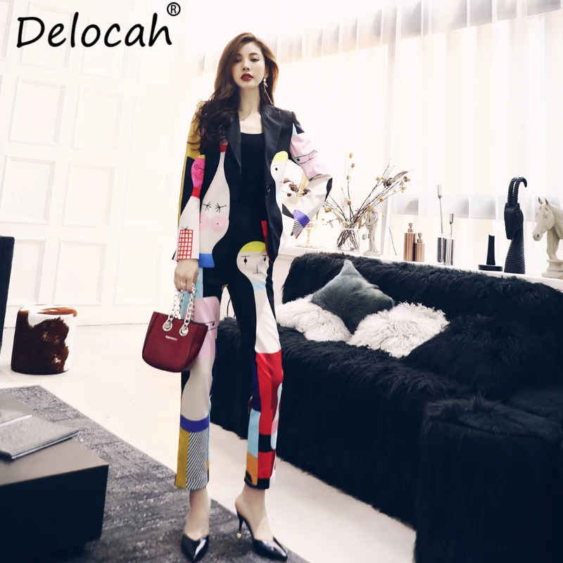 Delocah, современный офисный комплект из 2 предметов, модные дизайнерские женские комплекты, пиджак с отложным воротником+ брюки-карандаш, комплекты, женские костюмы