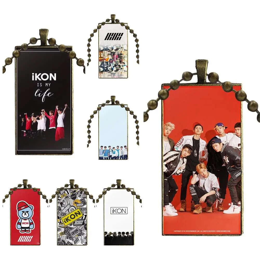 

For Lovers Best Friendship Ikon Kpop Flexibles Design Fashion Vintage Glass Women Rectangle Necklace Pendants