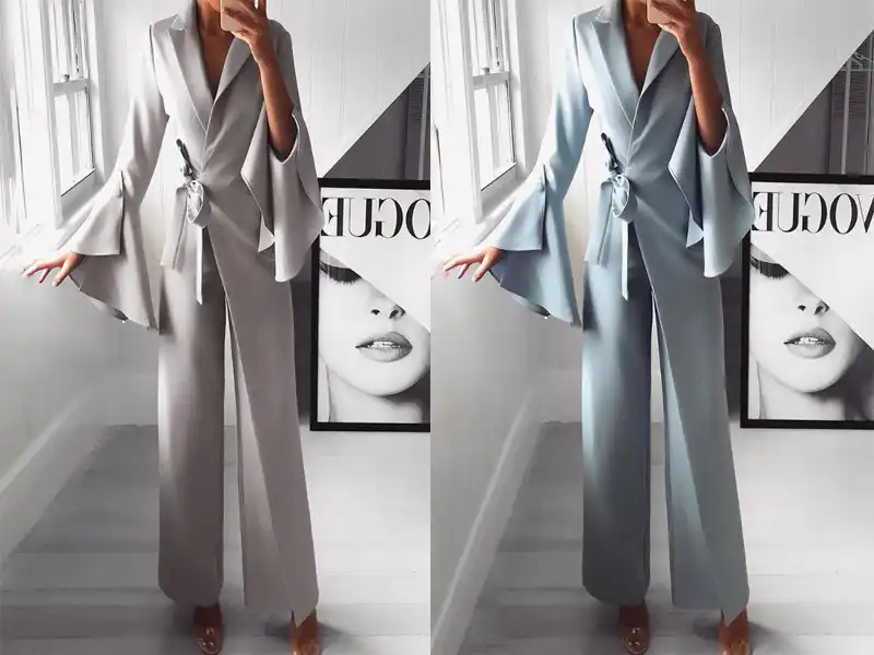 irregular flared sleeve knot side wide leg jumpsuit