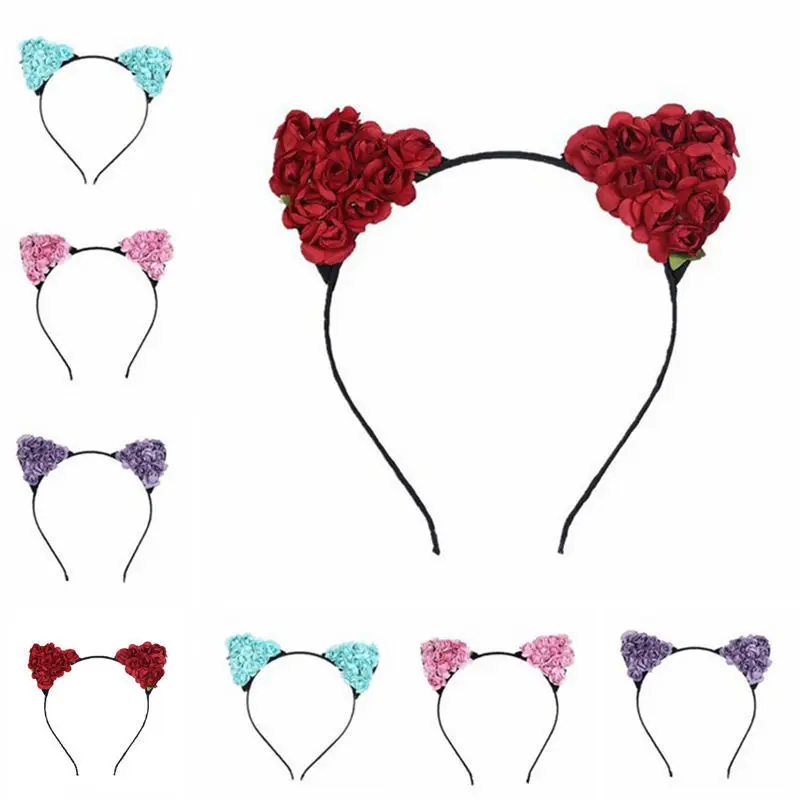 

Floral Black Lace Cat Ears Headband Animal Ears Pup Party Costume Hair Accessory