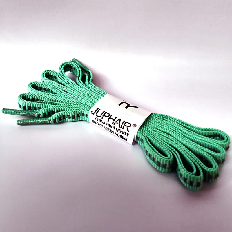 JUP1-12Pair Apple green Reflective Flat Shoelaces Luminous Safety Shoelaces Not Visible Cords Fashion Sneakers Basketballs Laces