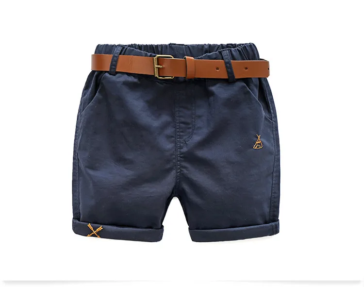 2018 Summer Kids Loose Navy Blue Khaki Blue Green Solid Color Children'S Running Sport Boy Shorts Kids With Belt 100-140Cm (3)