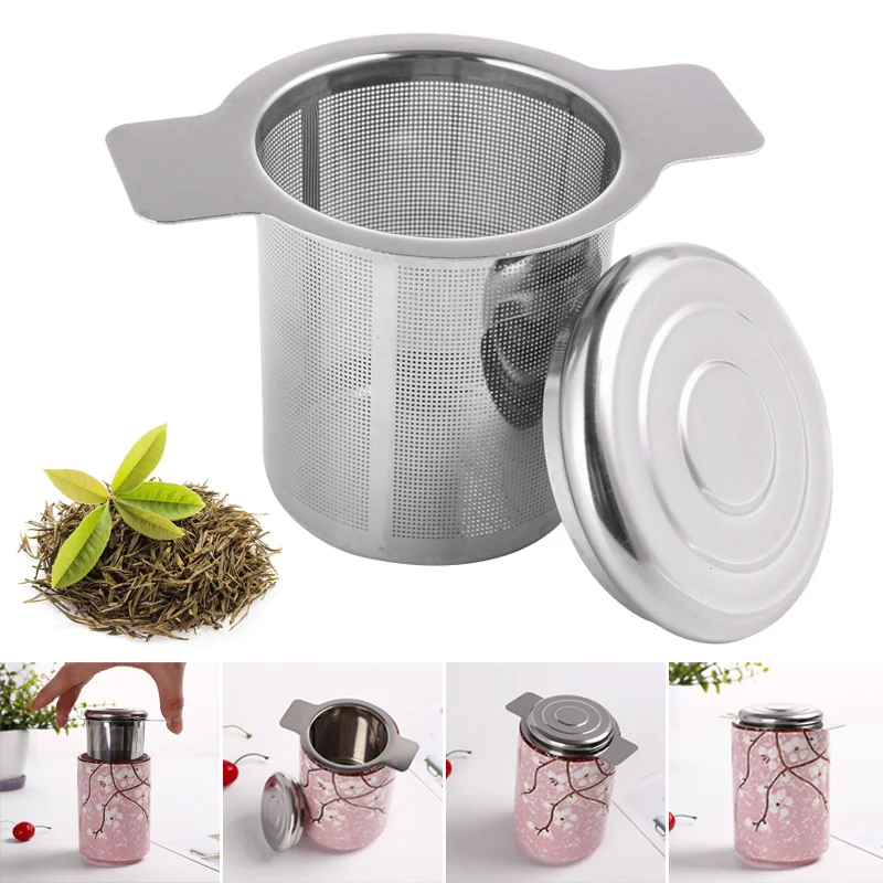 

Stainless Steel Mesh Tea Infuser Cup Strainer Loose Leaf Filter with Lid 899