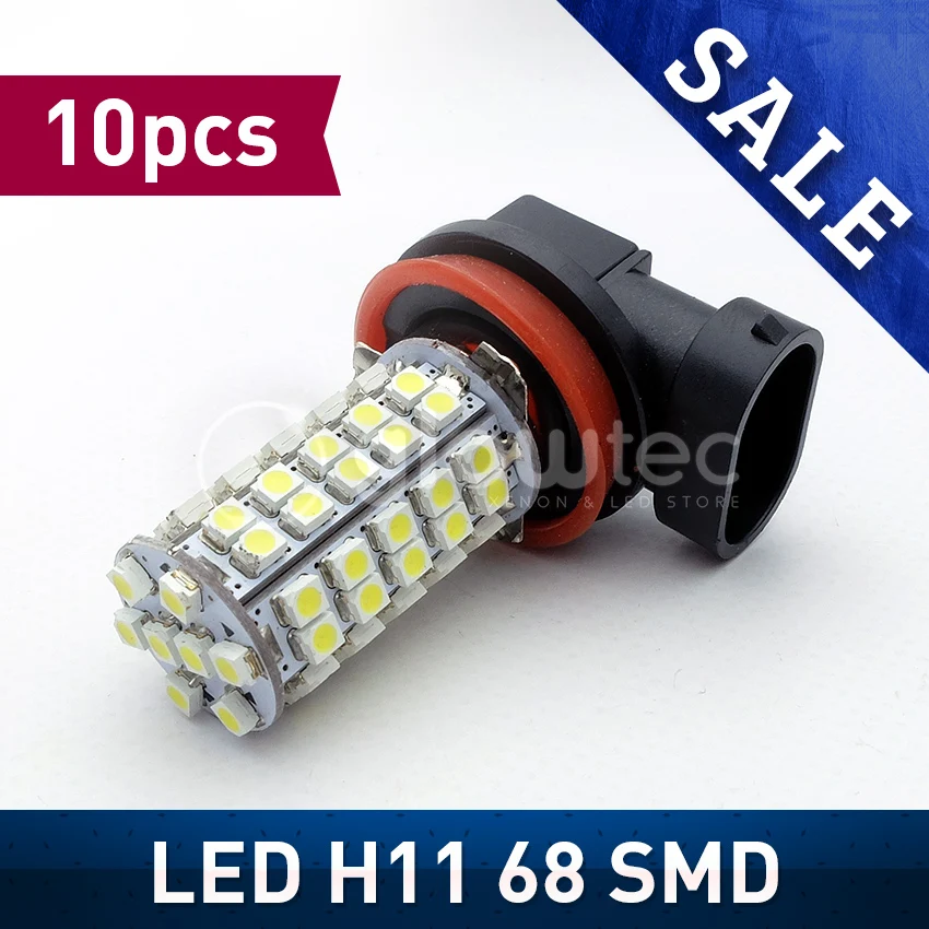 

WHOLESALE PROMOTION 10pcs H8 68smd LED, h11 led 3528 1210 h11 white 9005 led headlight led lamp 9006, GLOWTEC + FREE GIFT