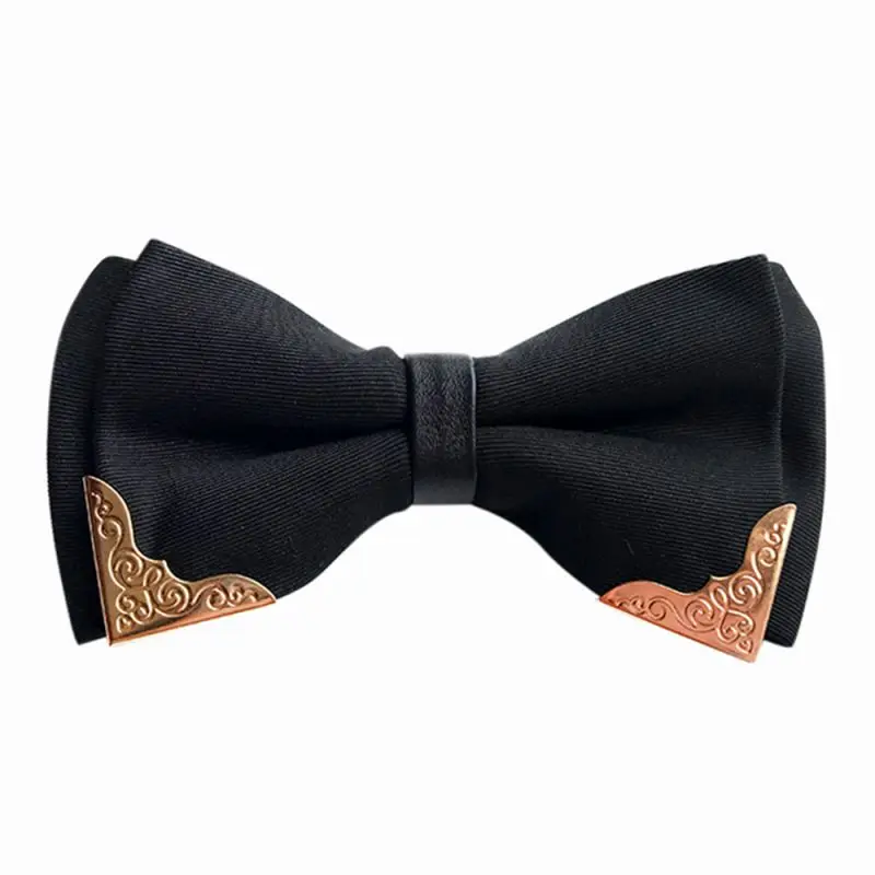 

New Design Fashion Boutique Metal Head Bow Ties Unisex Butterfly Solid Bowties Classic Party Wedding Two Layers Cravat Ties