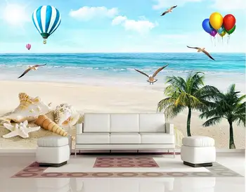 

Custom 3d photo wallpaper 3d wall murals wallpaper sea coconut shell blue sky white clouds landscape paintings 3d wall decor