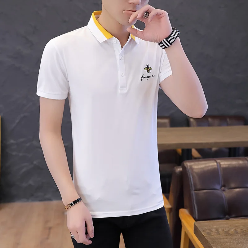 Bee брендовая повседневная мужская рубашка поло Eden Park хлопковая здоровая рубашка однотонная тонкая прошитая, с короткими рукавами Поло размер M-4XL; YA253 - Цвет: White
