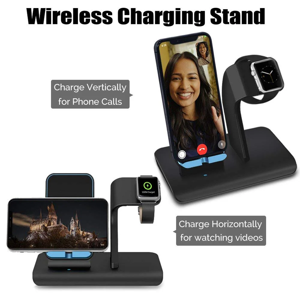 DCAE Qi Wireless Charger For iPhone X XS XR 8 11 Samsung S10 S9 S8 10W 2 in 1 Fast Charging Stand for Airpods Apple Watch 5 4 3