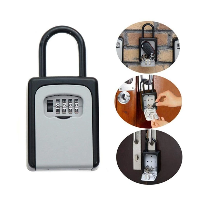 Wall Mount Key Lock Storage Box Security Keyed Door Lock with 4 Digit 