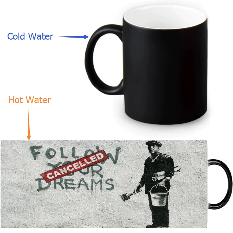 Banksy Graffiti Mugs Heat Changing Color Tea Mug Transforming Black