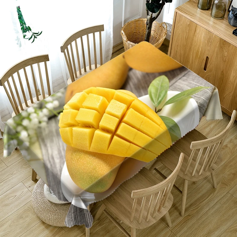 

3D Tablecloth Red Cherry Yellow Mango Fruit Pattern Dustproof Dining Table Table Cloth Rectangular Thicken Polyester Table Cover