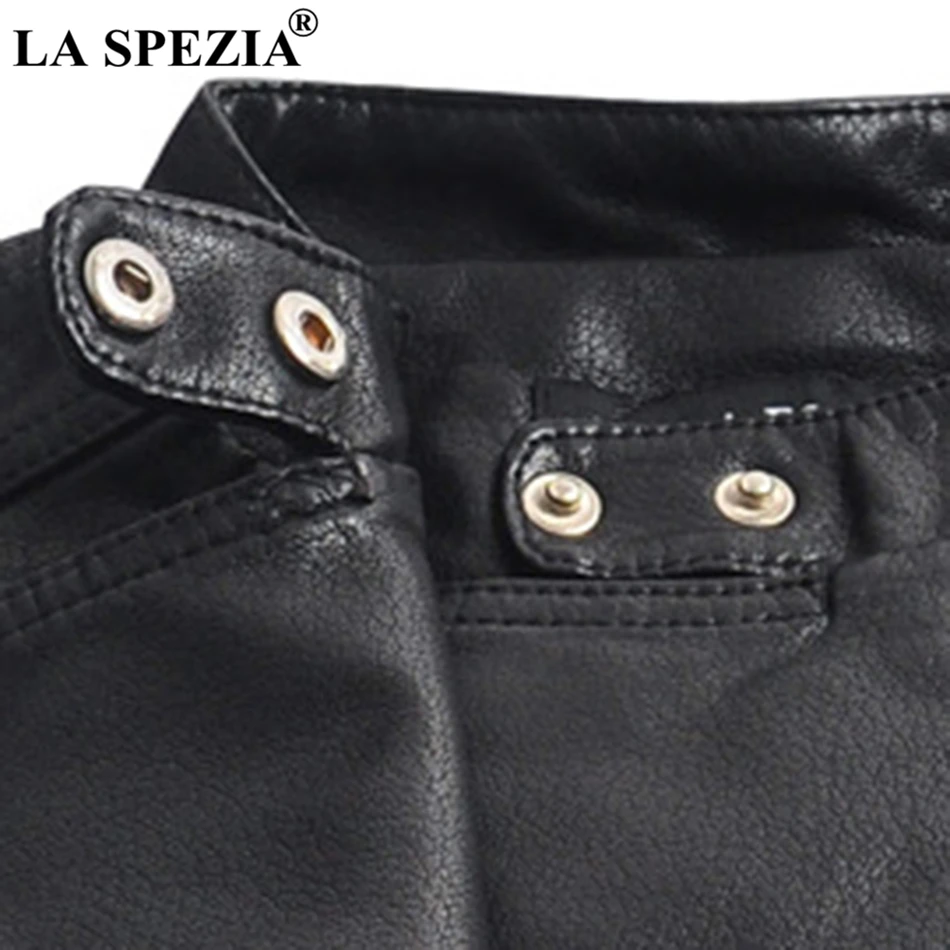 LA SPEZIA Black Vest Women Biker Short Waistcoats Ladies Belt Faux Leather Zipper Punk Fashion Female Autumn Sleeveless Jackets