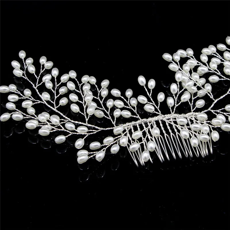 Серебра ручной работы с искусственным жемчугом Модный кристалл для свадьбы резинка на голову 11,5 см приспособление для укладки волос