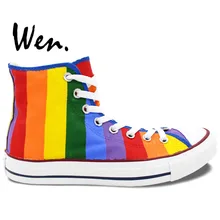 Wen Hand Painted Canvas Shoes Original Design Custom Rainbow Sneakers Men Women’s High Top Canvas Sneakers Birthday Gifts