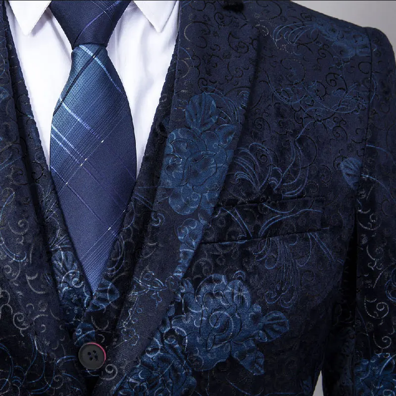 2019 Высокое качество для мужчин s костюмы бизнес Банкетный мужской пиджак, жакет с вязаные жилеты для женщин и брюки синий и красн