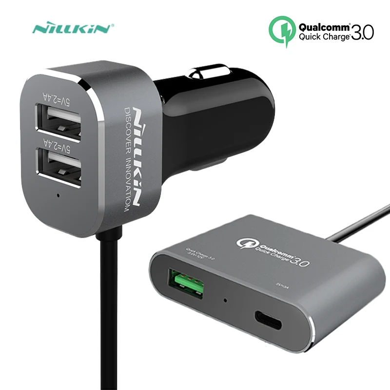 Автомобильное зарядное устройство Nillkin 2 м QC3.0 3 порта USB + типа C для iPhone 6 6s 7 8 Plus X