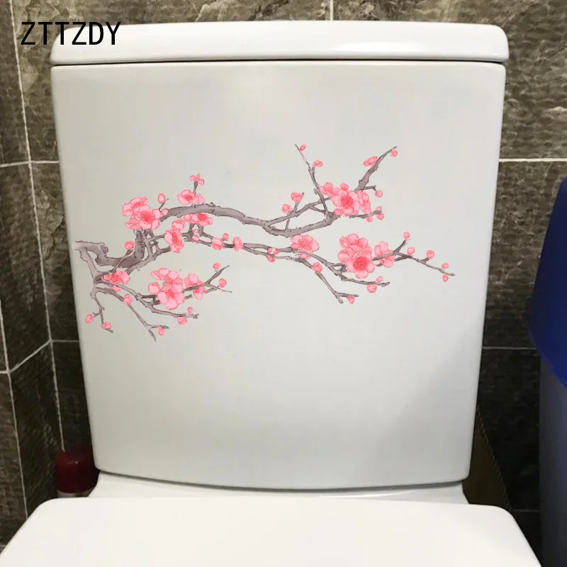 

ZTTZDY 23.1*10.8CM Chinese Plum Blossom Flower WC Toilet Seat Stickers Decor Home Wall Decal T2-0316