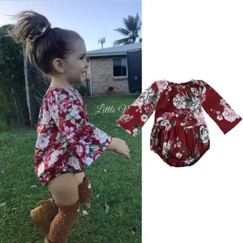 Детский хлопковый комбинезон с цветочным принтом длинным рукавом|romper long sleeve|baby