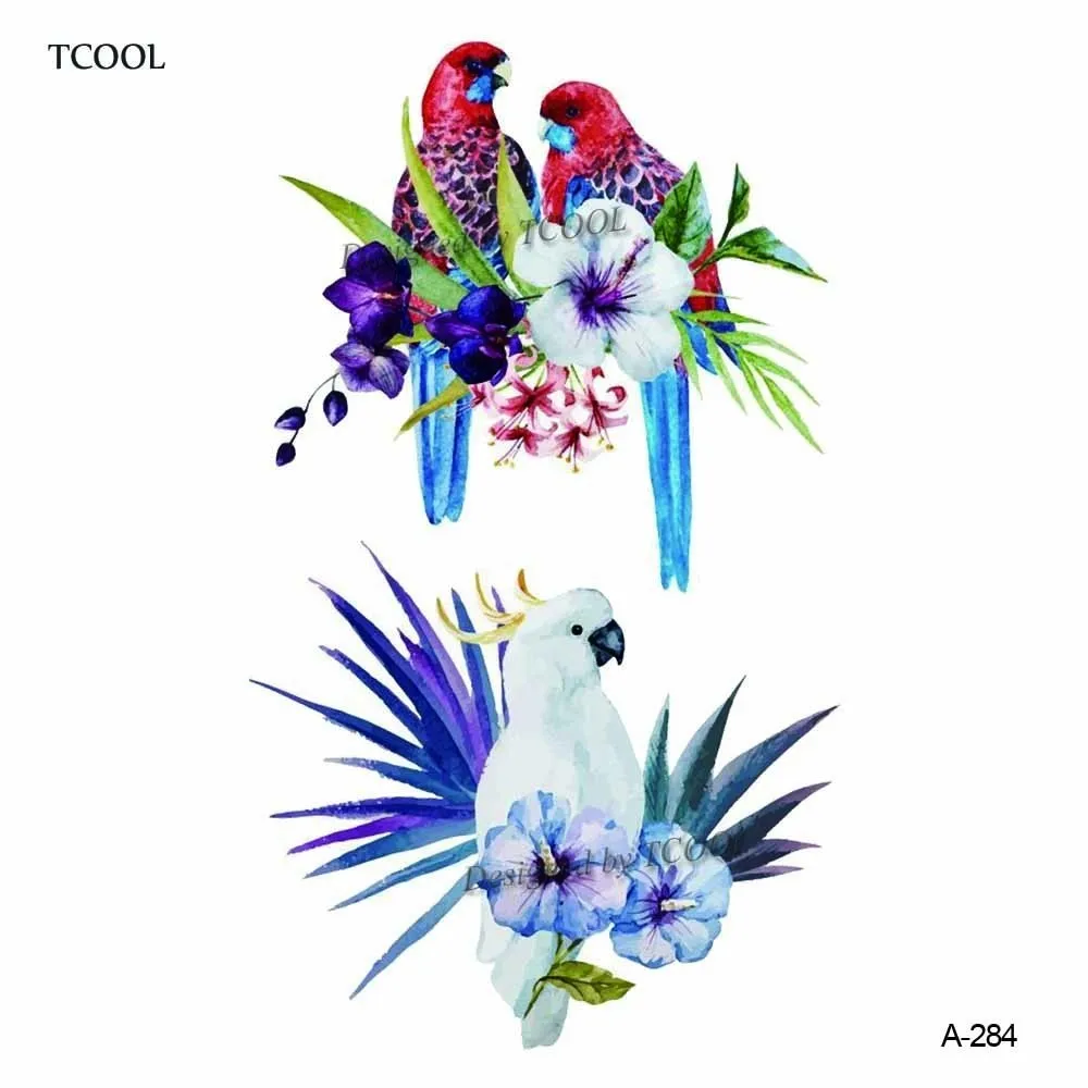 

HXMAN Parrot Flower Temporary Tattoo Sticker Waterproof Women Fashion Fake Body Art 9.8X6cm Kids Hand Tattoos A-284