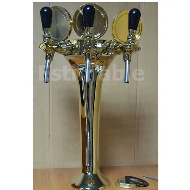 

Three taps Cobra design beer tower brass material PVD / Silver plated beer tower with beer badge holder & cooling lines