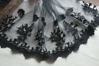 

Free Shipping-5yards/lot,30cm/11.81''Width,Black embroidered lace trim,Dress lace accessories