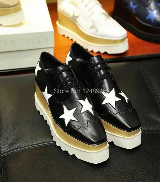 

New 2019 100% Real Picture Women Height Increasing Shoes High Platform Stars Lace Up Shoes