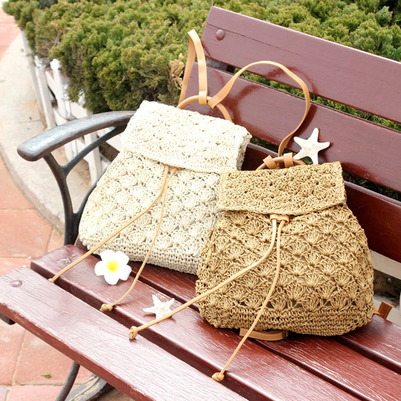 

New Shoulder Bag Summer Women Backpack Beach Vacation Straw Weaving Bag High Quality Female Hollow Out Flower Travel Backpacks