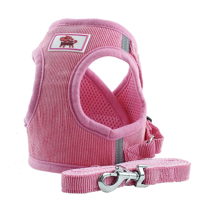 Шлейка с поводком для собак и кошек, Регулируемый жилет, товары для прогулок, мягкий дышащий клетчатый ошейник для маленьких собак - Цвет: Pink Style2