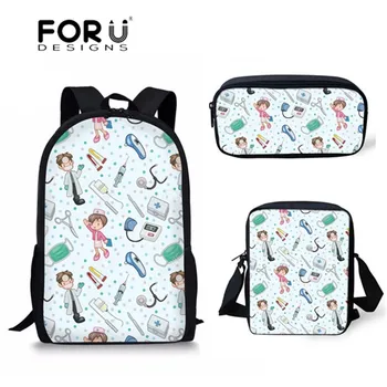 

FORUDESIGNS Children Backpacks Set Cute Cartoon Nurse Printing School Bags for Girls Kids Bags Teenager Boys Bookbag Students