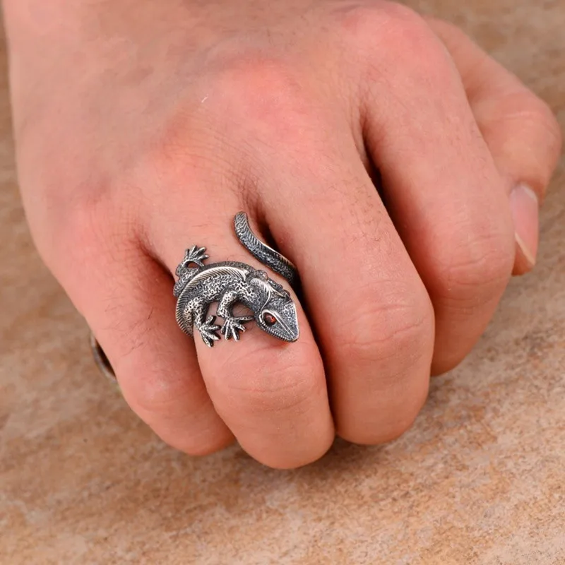 925 пробы, серебряные, уникальные кольца для женщин, очень реалистичное, ящерица, Открытое кольцо для мужчин и женщин, указательный палец, средний палец, ювелирное изделие