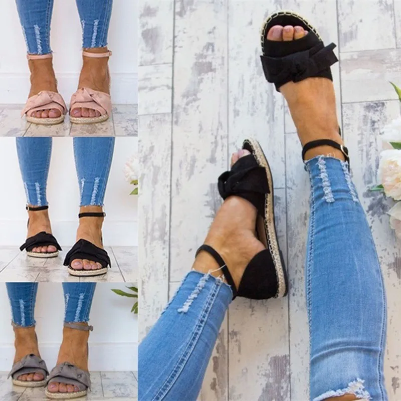 

Womens Sandals Plus Size 35-44 Flats Sandals For 2018 Summer Shoes Woman Peep Toe Casual Shoes Bow zapatos mujer Sandalias