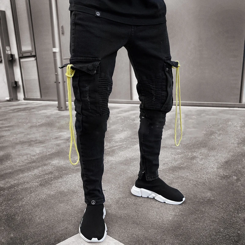 

2019 New Men Jeans Slim Racer Biker Jeans Fashion Hiphop Skinny Jeans For Men Denim skinny jeans men