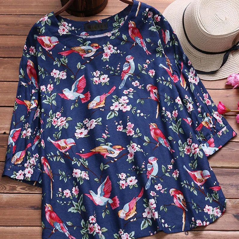 Large size women's shirt cotton and linen printed plus size 5XL 6XL 7XL 8XL 9XL summer round neck long sleeve loose white top