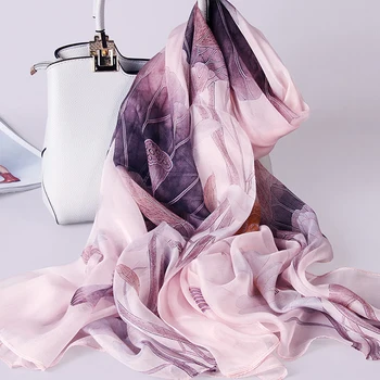 

100% Pure Silk Scarf Women 2019 Shawls and Wraps for Ladies Hangzhou Chiffon Silk Print Hijab Pashmina Luxury Brand Scarf Silk