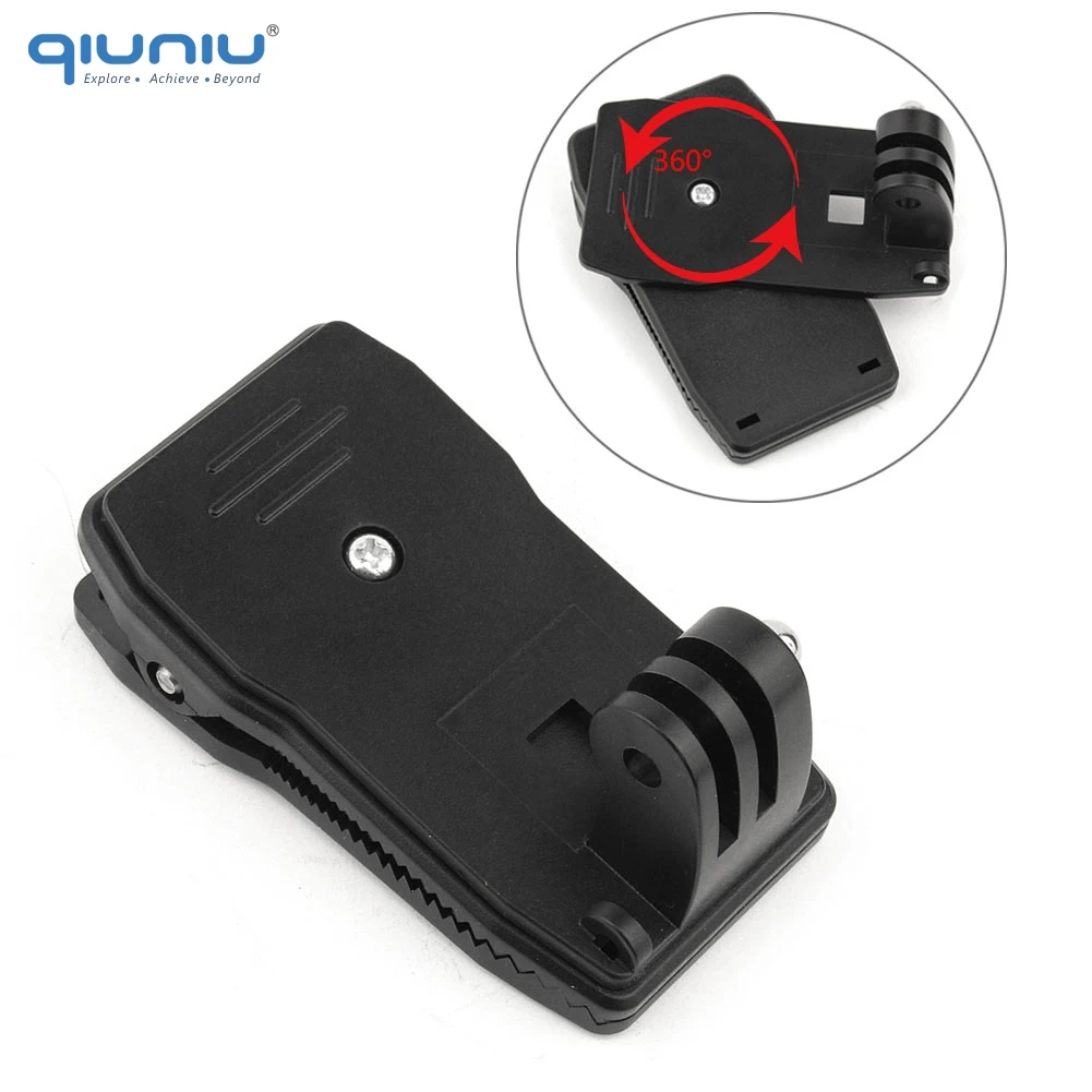 

QIUNIU 360 Degree Rotary Backpack Hat Clip Chest Strap Fast Clamp Mount Clips for GoPro Hero 6 5 4 3 2 for SJ4000 for Xiaomi Yi