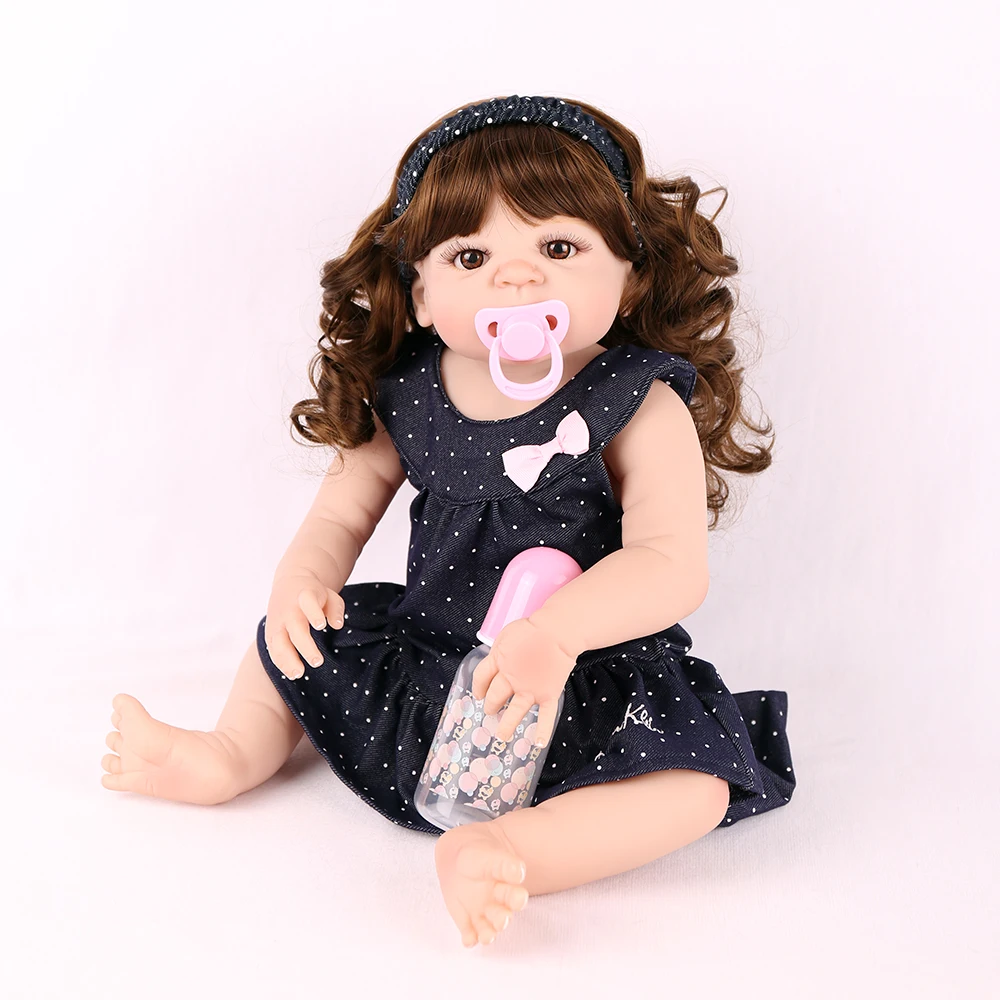 

23inch Full silicone reborn Bathe Toys Baby-Reborn girl Babies modeling Birthday Christmas Gift collectible doll toddler doll