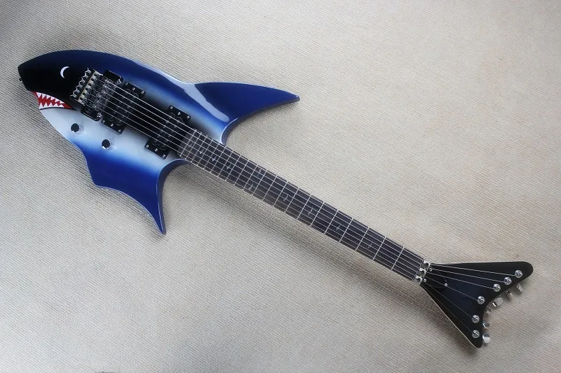 

Accept Custom Any Wood Any Style Electr Electric Guitar Guitarra 6 String Picea Built-in Tuner DIY Blue Shark