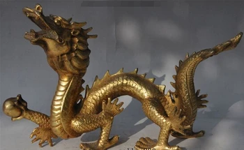 

ymying 1019+++++++14" Auspicious China Feng Shui Brass Zodiac Animal Dragon Play Bead Lucky Statue