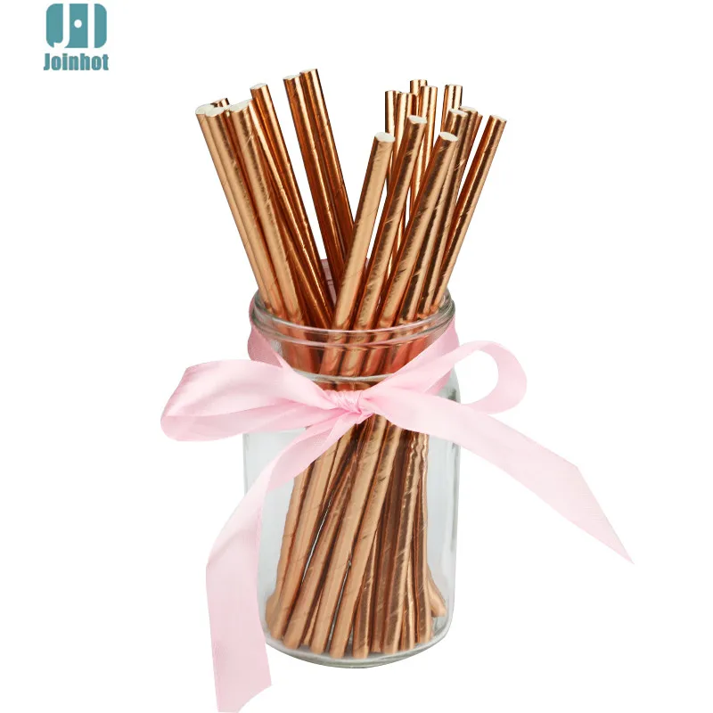 

25pcs/ lot rose gold Foil Design Paper Straws for Birthday Wedding Party Baby Shower