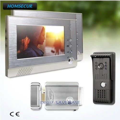 

1V2 + Electric Lock HOMSECUR 7" Wired Video Door Entry Call System with One Button Unlock for Home Security