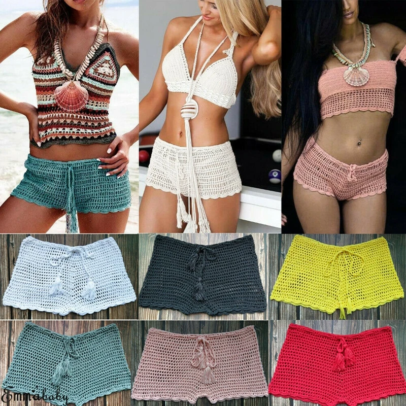

Women Sexy Swim Shorts Bottom Bikini See Through Hollow Crochet Beach Swimwear Hot Pants Summer Beach