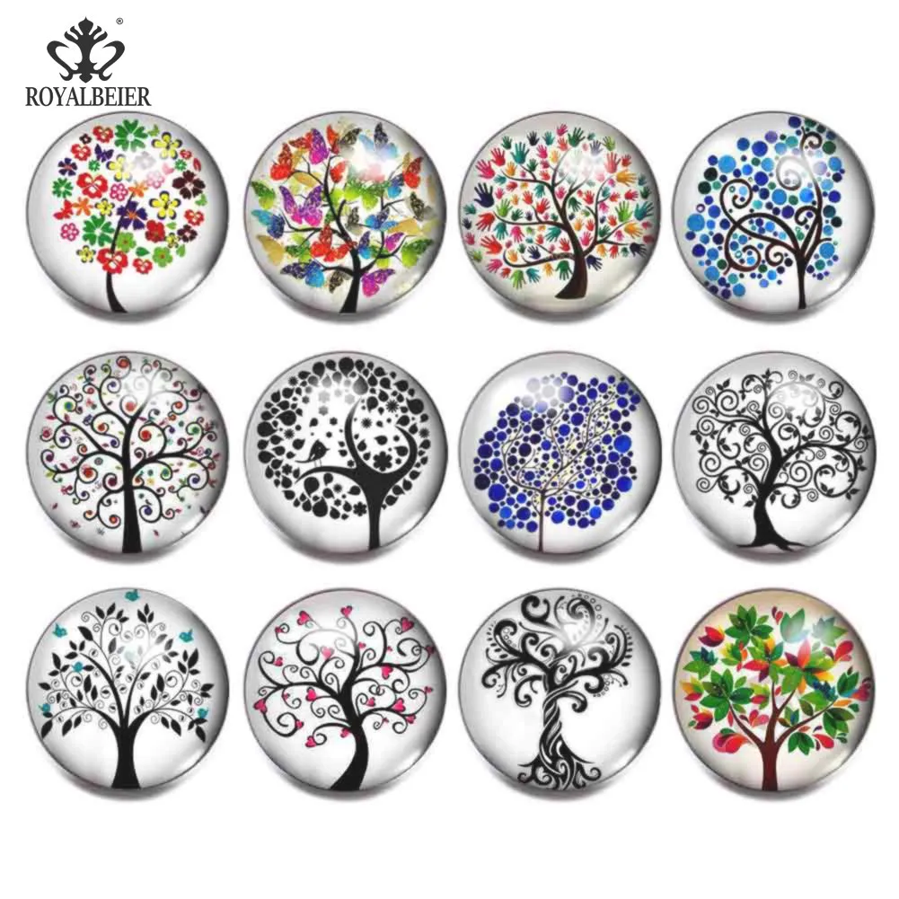 RoyalBeier Tree of Life 18mm Snap Buttons 12pcs/Lot Convex Glass Snaps Fit DIY Bracelets For Charming Unisex Jewelry Bijoux | Украшения и