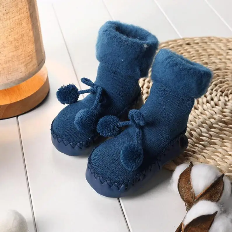 Новые детские носки-тапочки толстые теплые Нескользящие Детские носки для мальчиков и девочек - Цвет: Navy