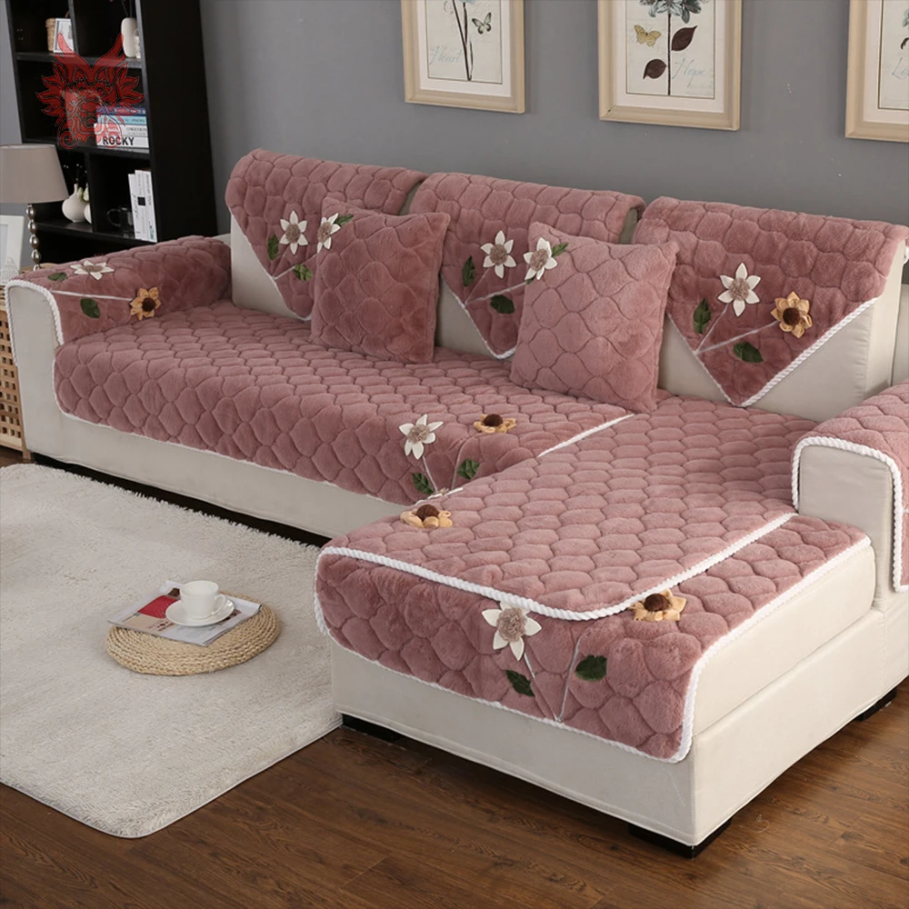 Us 13 64 45 Off Korean Fl Lique Wine Red Sofa Cover Plush Long Fur Slipcover Fundas De Sectional Couch Sp4920 In