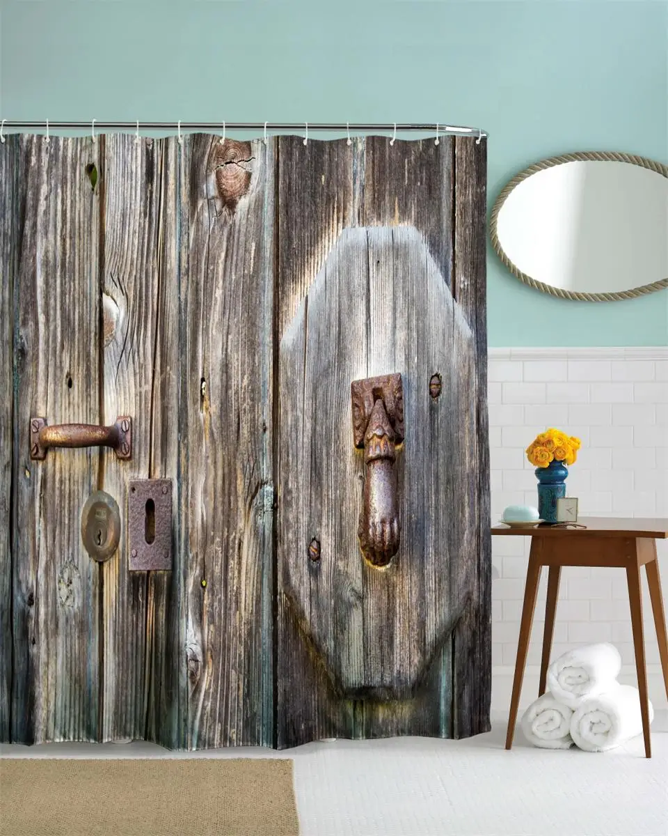 3D новые винтажные деревянные занавески для ванной, водонепроницаемые полиэфирные деревянные занавески для ванной+ Крючки, американский стиль - Цвет: 8